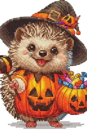 Foglio di punto croce - Riccio di Halloween - Les petites croix de Lucie Economico