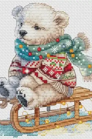 Prezzo Basso Foglio di punto croce - Orsacchiotto invernale 2 - Les petites croix de Lucie