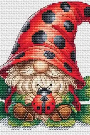 Foglio di punto croce - Gnomo coccinella - Les petites croix de Lucie Offerta Lampo
