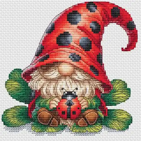 Foglio di punto croce - Gnomo coccinella - Les petites croix de Lucie Offerta Lampo
