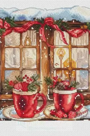 Foglio di punto croce - Cioccolata calda alla finestra - Les petites croix de Lucie Promozione Esclusiva