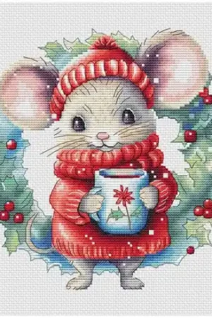 Foglio di punto croce - Topo di Natale - Les petites croix de Lucie Prezzo Scontato