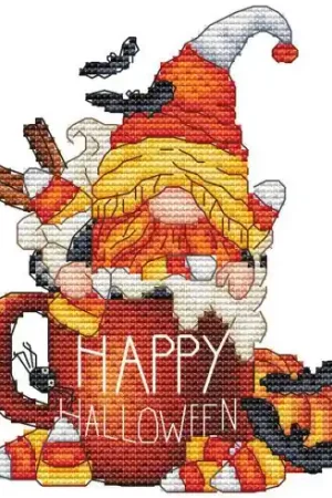 Foglio di punto croce - Gnomo Buon Halloween - Les petites croix de Lucie Super Prezzo