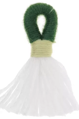 Grand pompon en coton avec attache 43 mm - Blanc - Vert foncé x1 Professionale