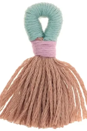 Grand pompon en coton avec attache 43 mm - Marron - Vert sauge x1 Prezzo Di Fabbrica