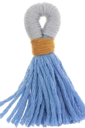 Promozione Grand pompon en coton avec attache 43 mm - Bleu ciel - Gris x1