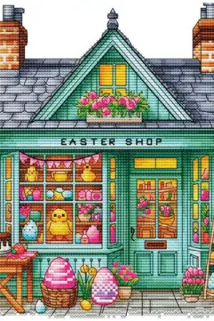 Foglio di punto croce - Negozio di Pasqua - Les petites croix de Lucie Affare