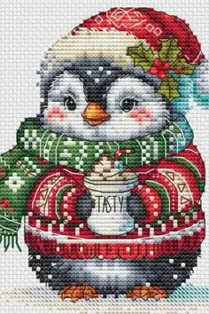 Soddisfatti O Rimborsati Foglio di punto croce - Pingouin e la sua cioccolata calda - Les petites croix de Lucie