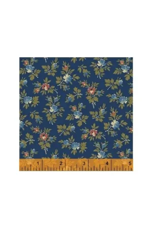 A Buon Prezzo Windham Fabrics, Storytellers collection - Tessuto Fondo Blu con mazzetti di fiori azzurri