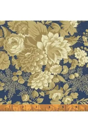 Windham Fabrics, Richmond- Tessuto Fondo Blu e grandi mazzi di fiori Beige e crema Promozione