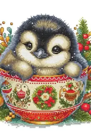 Foglio di punto croce - Collezione tazze natalizie Pinguino - Les petites croix de Lucie Saldi