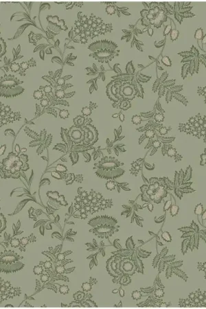 Cottage Linen 108 Vintage Floral, Tessuto Verde Salvia con disegni floreali stile vintage Non Perdere