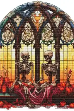 Prezzo Scontato Foglio di punto croce - Finestra scheletri innamorati - Les petites croix de Lucie