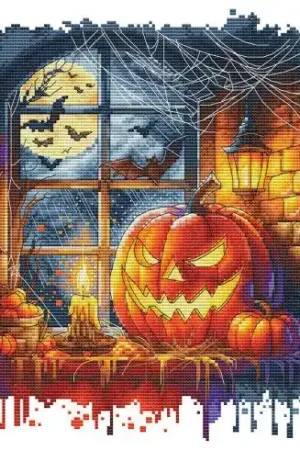 Foglio di punto croce - Finestra delle zucche - Les petites croix de Lucie Subito Disponibile