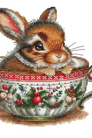 Promozione Foglio di punto croce - Collezione tazze natalizie Coniglio - Les petites croix de Lucie