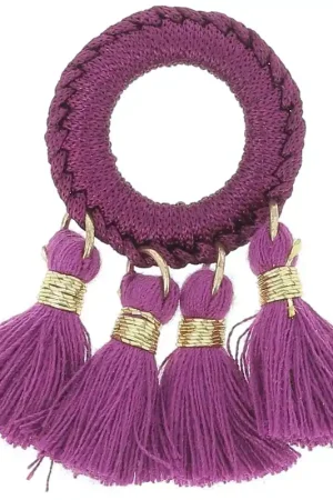 Prezzo Ridotto Pendentif avec pompons en polycoton 47x25 mm - Prune - Doré x1