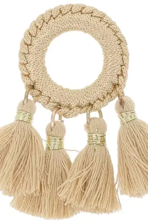 Pendentif avec pompons en polycoton 47x25 mm - Camel - Doré x1 Must-Have