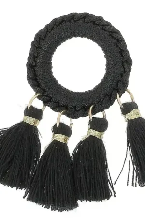 Pendentif avec pompons en polycoton 47x25 mm - Noir - Doré x1 Spedito Oggi