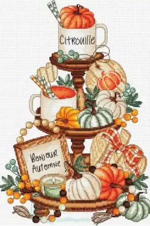 Miglior Prezzo Foglio di punto croce - Scaffale con zucche - Les petites croix de Lucie