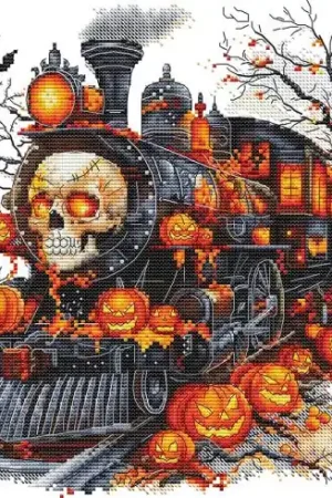 Foglio di punto croce - Treno di Halloween - Les petites croix de Lucie Spedito Oggi