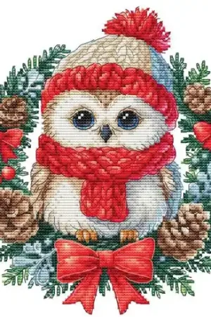 Foglio di punto croce - Corona natalizia con gufi - Les petites croix de Lucie Compra Oggi Stesso