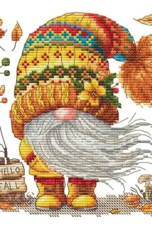 Offerta Limitata Foglio di punto croce - Gnomo, benvenuto autunno - Les petites croix de Lucie