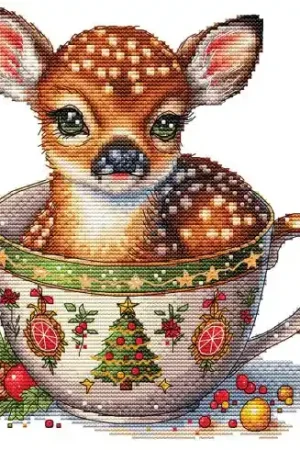 Spedizione Gratuita Foglio di punto croce - Collezione tazze natalizie Renna - Les petites croix de Lucie