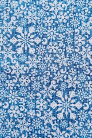 Spedito Oggi Tessuto invernale azzurro e blu con fiocchi di neve bianchi