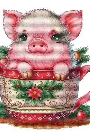 Foglio di punto croce - Collezione tazze natalizie Cochon - Les petites croix de Lucie Vendita Finale
