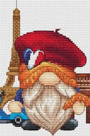 Foglio di punto croce - Gnomo a Parigi - Les petites croix de Lucie Occasione