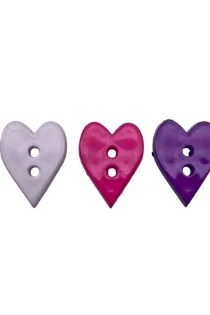 Promo Stagionale Bottone decorativo in plastica – Cuore colorato – 2 fori – 15×22 mm – spessore 3 mm