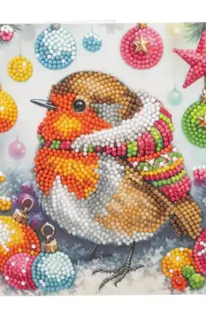 Carta con ricamo a diamante - Pettirosso festivo - Crystal Art D.I.Y Super Prezzo