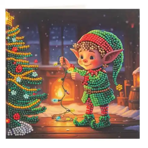 Professionale Carta con ricamo a diamante - Elfo di Natale - Crystal Art D.I.Y