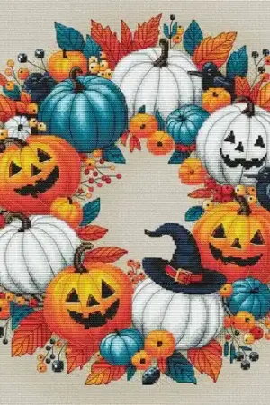 kit ricamo a punto croce - Corona di Halloween - Nova Sloboda Affare
