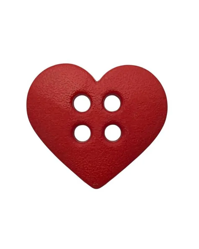 Vendita Finale Bottoncino cuore decorativo in plastica – Rosso – Piatto – 4 fori – 18×17 mm