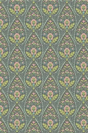 Tilda Sanctuary Adina Greygreen, Tessuto Verde su Grigio con pois e fiori Solo Oggi