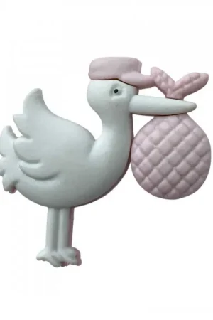 Bottone decorativo in plastica – Cicogna bianca con sacchetto rosa – 3 cm Novità