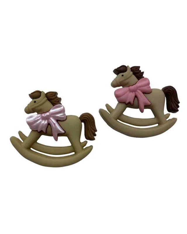 Bottone decorativo in plastica – Cavalluccio a dondolo con fiocco – 25 mm Non Perdere