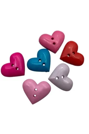 Bottone decorativo in plastica Forma cuore 2 fori – 25×22 mm – Colori assortiti Spedito Oggi