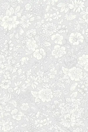 Emily Belle Neutrals Silver Birch, tessuto Grigio Argento con piccoli fiori bianchi - Liberty Quilting Prezzo Conveniente