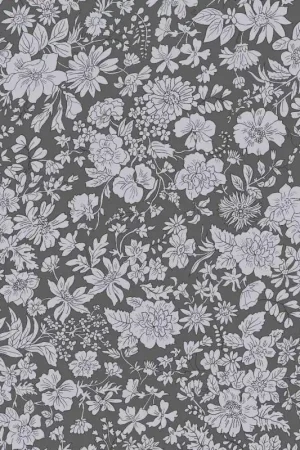 Emily Belle Neutrals Charcoal, tessuto Grigio Carbone con piccoli fiori bianchi - Liberty Quilting Reso Gratuito