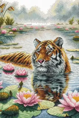 Spedito Oggi kit ricamo a punto croce - Tigre tra le ninfee - Ava