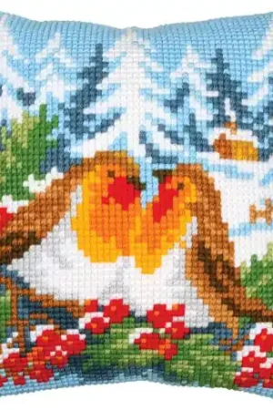 Esclusivo Kit cuscino fori grossi - Pettirosso d'inverno - Vervaco