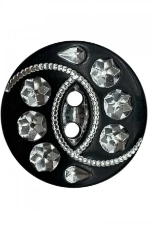 Bottone Gioiello Nero Ø 18 mm Lineato 28 Plastica con Strass Argento Prezzo Ridotto