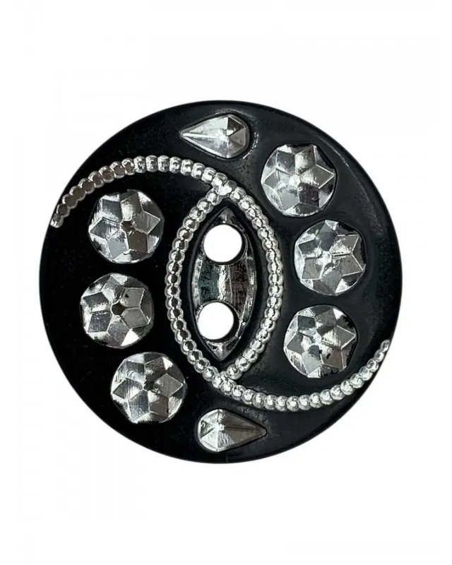 Bottone Gioiello Nero Ø 18 mm Lineato 28 Plastica con Strass Argento Prezzo Ridotto