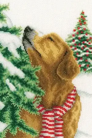 Miglior Prezzo kit ricamo a punto croce - Cane in un paesaggio natalizio - Vervaco