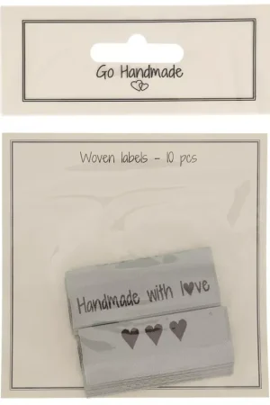 Super Prezzo Set 10 étiquettes tissées à coudre double face 50x11.5mm - Handmade with love Gris