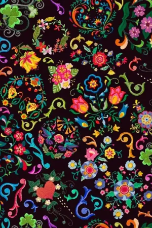 Tessuto in cotone - Fiori effetto ricamo Spedito Oggi