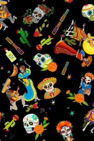 A Buon Prezzo Tessuto in cotone - Teschi Messicani