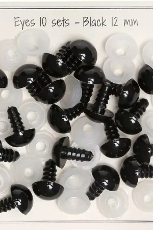 Reso Gratuito Yeux de sécurité en plastique - pour peluche et amigurumi - 12mm - Noir x10 paires